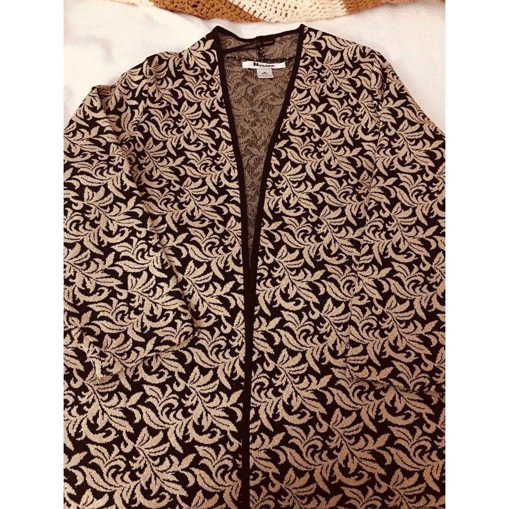 Peter Nygard Brown and Cream Leaf-Pattern Cardigan